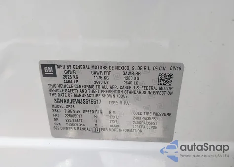 2018 Chevrolet Equinox Lt from USA, damaged, VIN 3GNAXJEV4JS615517